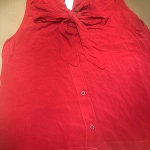 Anthropologie Cloth & Stone red tie blouse button front shirt M 8-10 NWT